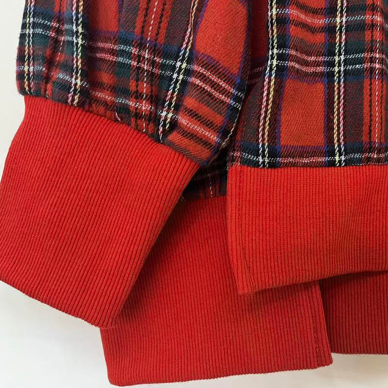 Sagevell Christmas Plaid "MERRY" Sweatshirt Festive Red Checkered Pullover with Fuzzy Letter Detail Cozy Holiday Top Soft Fleece Winter Piece