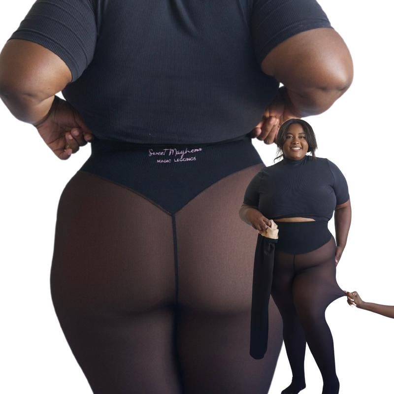 Compression Band Fleece-Lined Leggings - Original Design - Sizes XXS to 3XL - Four Color Options - Closed Foot - Plus Size Available in Light to Brown Fur